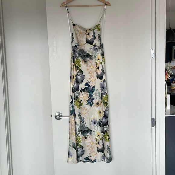 Petal and Pup Ivory and Blue/Green Floral Midi Dress - Picture 2 of 7